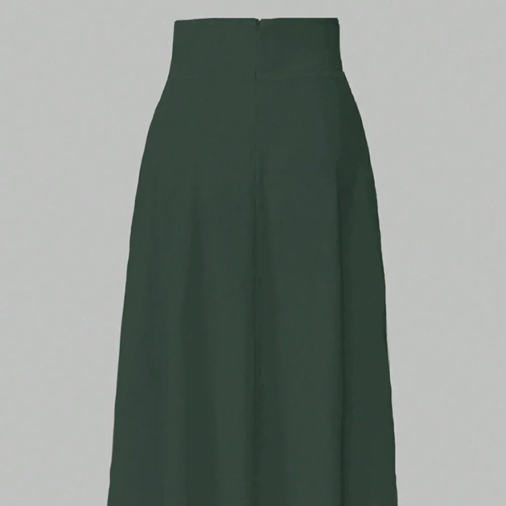 Dark Green Casual Women's Large A-Line Bow Tie Waist Midi Skirt